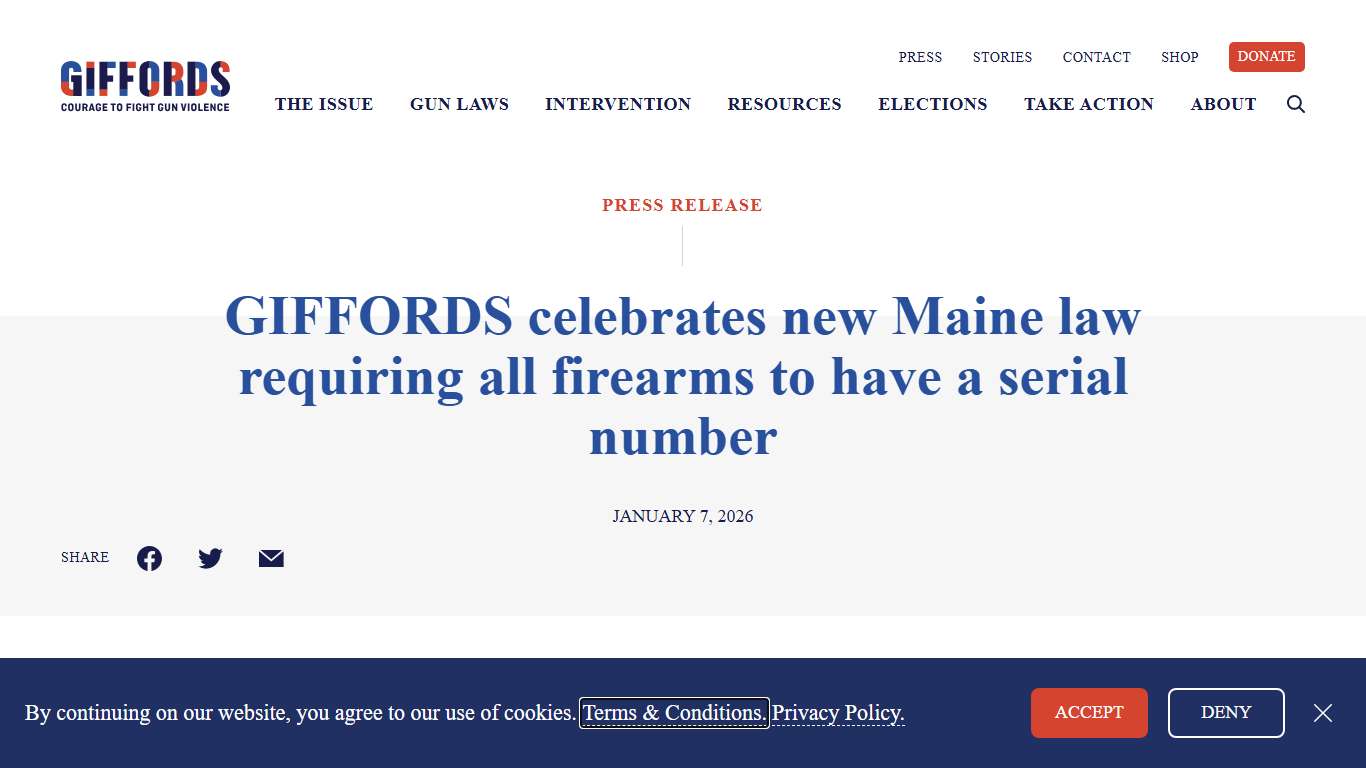 GIFFORDS celebrates new Maine law requiring all firearms to have a serial number | GIFFORDS