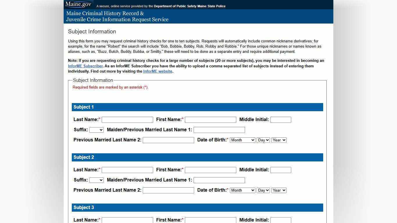 Maine Criminal History Record & Juvenile Crime Information Request