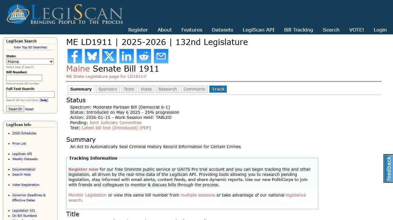 ME LD1911 | 2025-2026 | 132nd Legislature | LegiScan